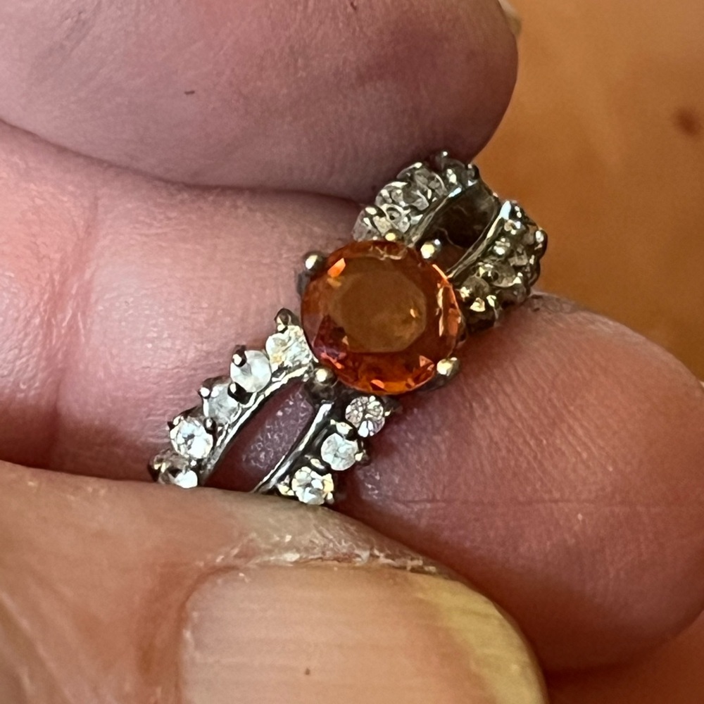 Sterling silver orange sapphire and spinel ring